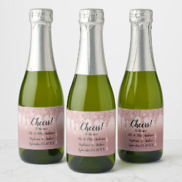 Gepersonaliseerd Roze Goud Druppelende Glitter Min Sparkling Wijnetiket