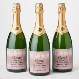 Gepersonaliseerd Roze Goud Druppelende Glitters Sparkling Wijnetiket