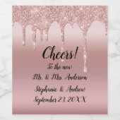 Gepersonaliseerd Roze Goud Druppelende Glitters Wijn Etiket (Enkel label)