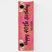 Gepersonaliseerd roze goud Glitter 40th Birthday Spandoek (Verticaal)