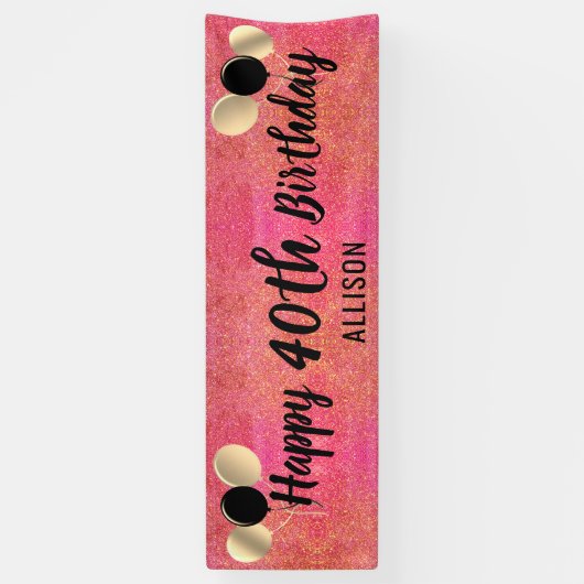 Gepersonaliseerd roze goud Glitter 40th Birthday Spandoek (Verticaal)