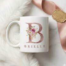 Gepersonaliseerd roze gouden bloemletter B monogra