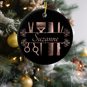 Gepersonaliseerd roze gouden kapsalon kapper keramisch ornament