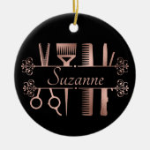 Gepersonaliseerd roze gouden kapsalon kapper keramisch ornament (Voorkant)