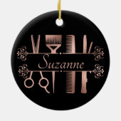 Gepersonaliseerd roze gouden kapsalon kapper keramisch ornament (Achterkant)