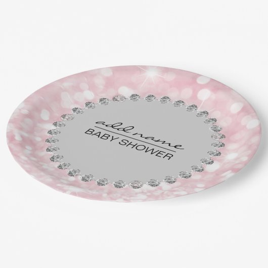 Gepersonaliseerd roze/grijs Baby shower meisje Papieren Bordje (Gekanteld)