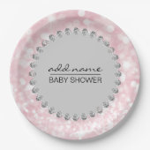 Gepersonaliseerd roze/grijs Baby shower meisje Papieren Bordje (Voorkant)