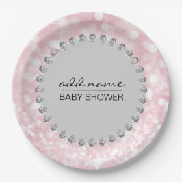 Gepersonaliseerd roze/grijs Baby shower meisje Papieren Bordje