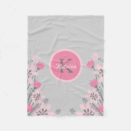 Gepersonaliseerd roze grijs | Flowers Nursery Girl Fleece Deken (Voorkant)