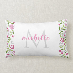 Gepersonaliseerd roze groen monogram patroon kussen