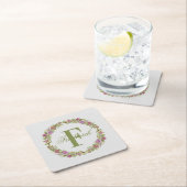 Gepersonaliseerd roze groene Floral Naam Monogram Kartonnen Onderzetters (Insitu)