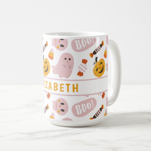 Gepersonaliseerd roze halloween koffiemok (Voorkant rechts)