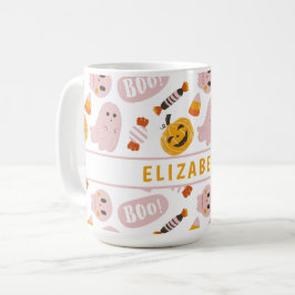 Gepersonaliseerd roze halloween koffiemok