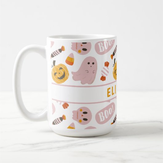 Gepersonaliseerd roze halloween koffiemok (Links)