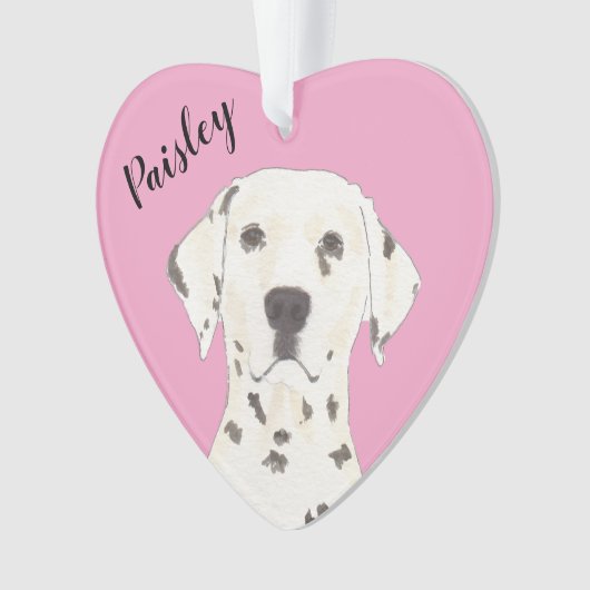 Gepersonaliseerd Roze Hart Dalmatiër Ornament (voorkant)