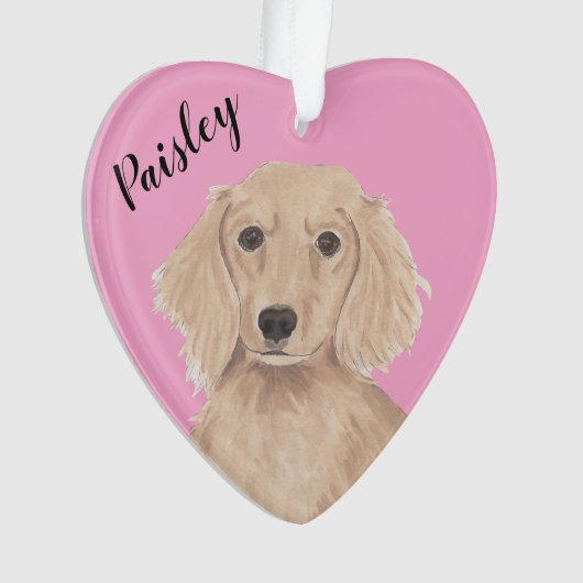 Gepersonaliseerd Roze Hart Engels Rood Dachshund Ornament (voorkant)