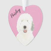 Gepersonaliseerd Roze Hart Oud Engels Sheepdog Ornament (voorkant)