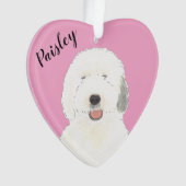 Gepersonaliseerd Roze Hart Oud Engels Sheepdog Ornament (voorkant)