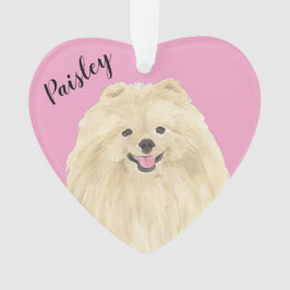 Gepersonaliseerd Roze Hart Pomeranian Ornament