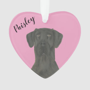 Gepersonaliseerd Roze Hart Zwart Grote Deen Ornament