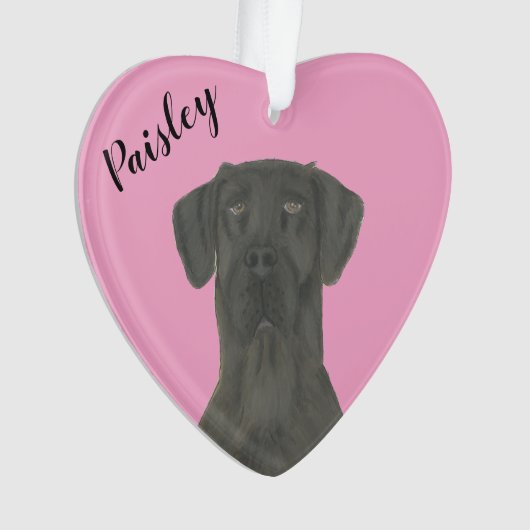 Gepersonaliseerd Roze Hart Zwart Grote Deen Ornament (voorkant)