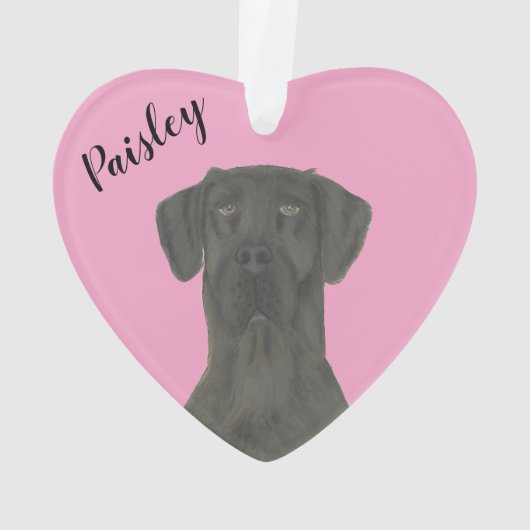 Gepersonaliseerd Roze Hart Zwart Grote Deen Ornament (achterkant)