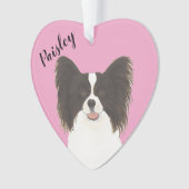 Gepersonaliseerd Roze Hart Zwart-wit Papillon Ornament (voorkant)