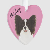 Gepersonaliseerd Roze Hart Zwart-wit Papillon Ornament (voorkant)
