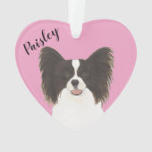 Gepersonaliseerd Roze Hart Zwart-wit Papillon Ornament (achterkant)
