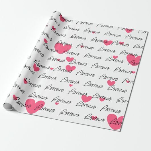 Gepersonaliseerd roze harten inpakpapier (Uitgerold)