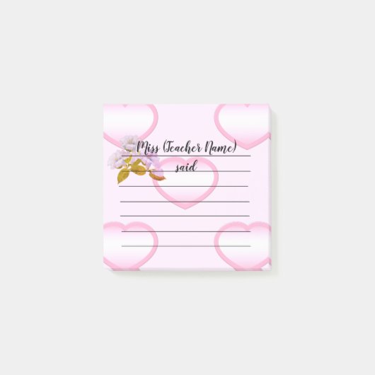Gepersonaliseerd Roze Heart Teacher Notes (Voorkant)