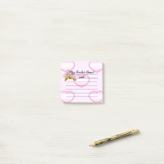 Gepersonaliseerd Roze Heart Teacher Notes (Op bureau)
