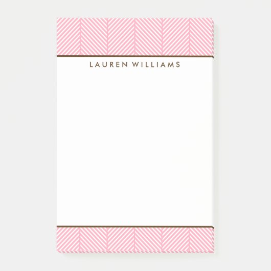 Gepersonaliseerd roze herringbotpatroon post-it® notes (Voorkant)