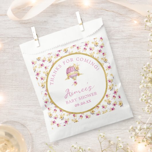 Gepersonaliseerd roze heteluchtballon Baby shower Bedankzakje (Geknipt)