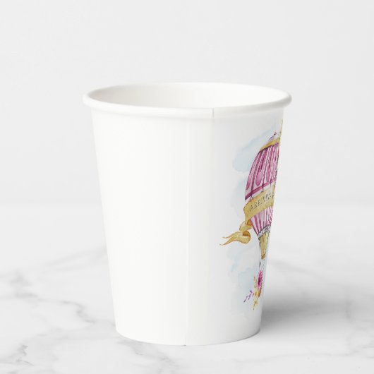 Gepersonaliseerd roze heteluchtballon Baby shower Papieren Bekers (Rechts)