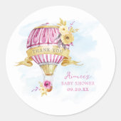 Gepersonaliseerd roze heteluchtballon Baby shower Ronde Sticker (Voorkant)