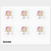 Gepersonaliseerd roze heteluchtballon Baby shower Ronde Sticker (Vel)