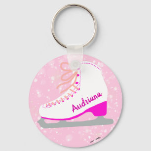 Gepersonaliseerd roze ijs Schaats Cute Figuur Skat Sleutelhanger