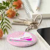 Gepersonaliseerd roze ijs Schaats Cute Figuur Skat Sleutelhanger (Zijkant)