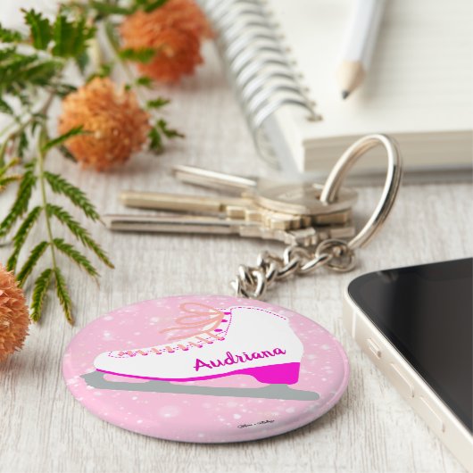 Gepersonaliseerd roze ijs Schaats Cute Figuur Skat Sleutelhanger (Zijkant)