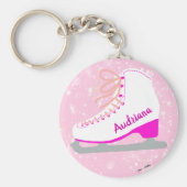 Gepersonaliseerd roze ijs Schaats Cute Figuur Skat Sleutelhanger (Voorkant)
