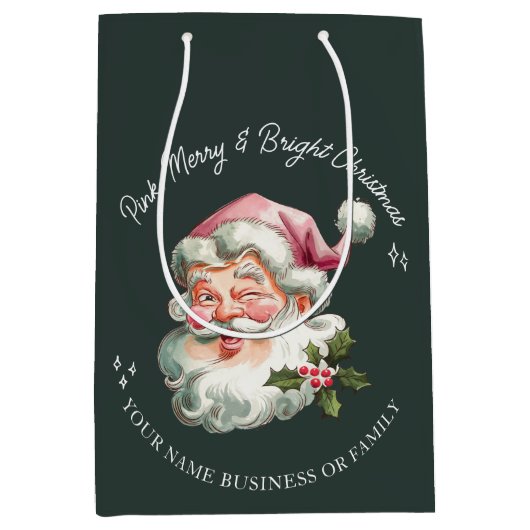 Gepersonaliseerd Roze Kerstman retro Medium Cadeauzakje (Voorkant)