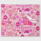 Gepersonaliseerd roze Kerstmis Cadeaupapier (Vlak)