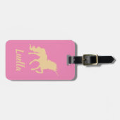Gepersonaliseerd roze Kinder Unicorn bagagelabel (Voorkant horizontaal)