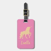 Gepersonaliseerd roze Kinder Unicorn bagagelabel (Voorkant verticaal)