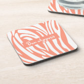 Gepersonaliseerd roze koraal gestreept zebrapatroo bier onderzetter (Linkerzijde)