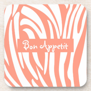 Gepersonaliseerd roze koraal gestreept zebrapatroo bier onderzetter