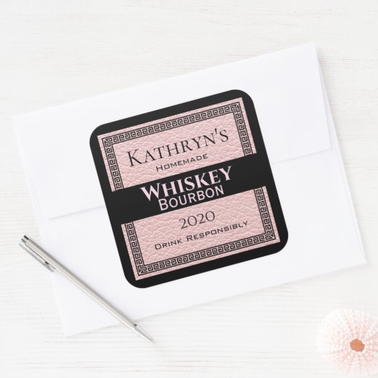 Gepersonaliseerd roze leder vierkante sticker (Envelop)