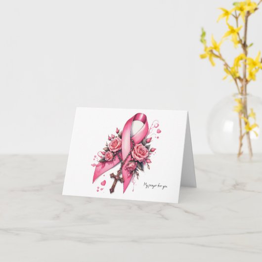 Gepersonaliseerd roze lint met rozenkrans gebed kaart (Gele Bloem)