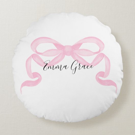Gepersonaliseerd Roze Lint Rond Kussen (Voorkant)